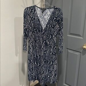 Navy and White V-Neck Long Sleeve Sheath Dress by INC in great condition.